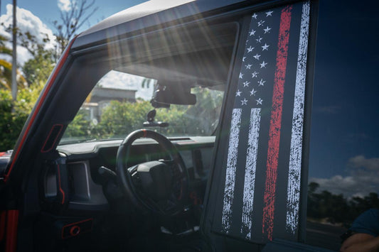 American Flag B Pillar Protection Kit (Printed Series) - 2021+ Bronco 4 Door - 21BRNBPILLAR4PT-AFBW-21BRNBPILLAR4PT-AFTBL-21BRNBPILLAR4PT-AFTRL-21BRNBPILLAR4PT-AFTGR-  DRIVEN - 1