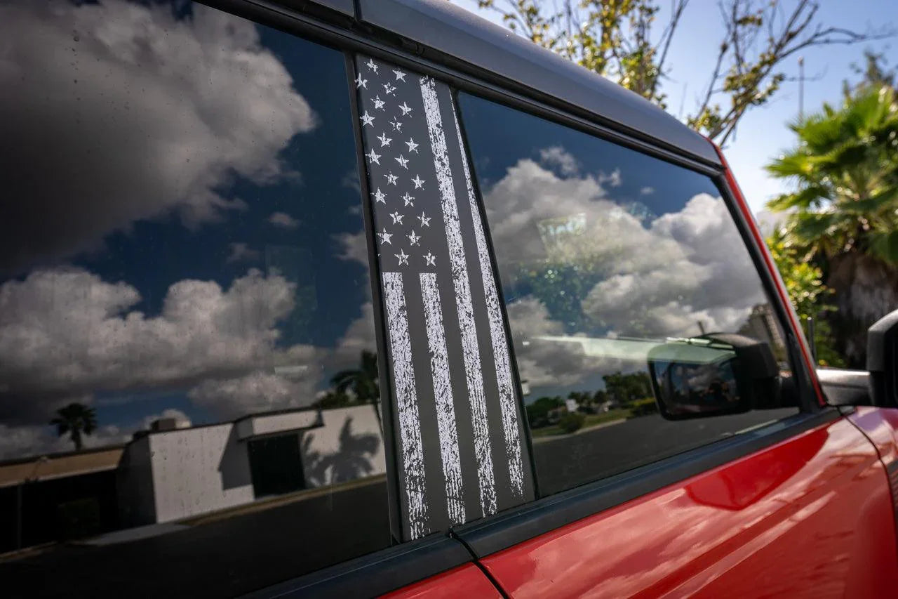 American Flag B Pillar Protection Kit (Printed Series) - 2021+ Bronco 4 Door - 21BRNBPILLAR4PT-AFBW-21BRNBPILLAR4PT-AFTBL-21BRNBPILLAR4PT-AFTRL-21BRNBPILLAR4PT-AFTGR-  DRIVEN - 14