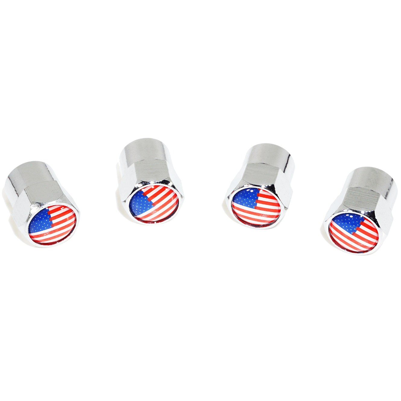 Chrome Valve Stem Tire Caps, Style: United States (USA) Stars & Stripes Flag - ZSD-577550-  DRIVEN - 1