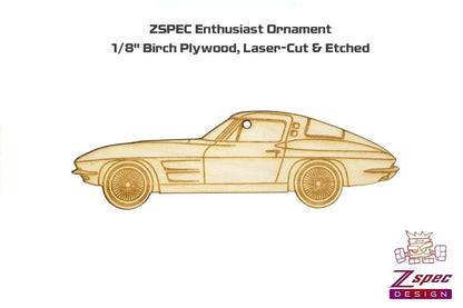 ZSPEC Laser-Engraved Wood Ornament, Style: Corvette C2, Birch, ~5" - ZSD-192302-  DRIVEN - 2