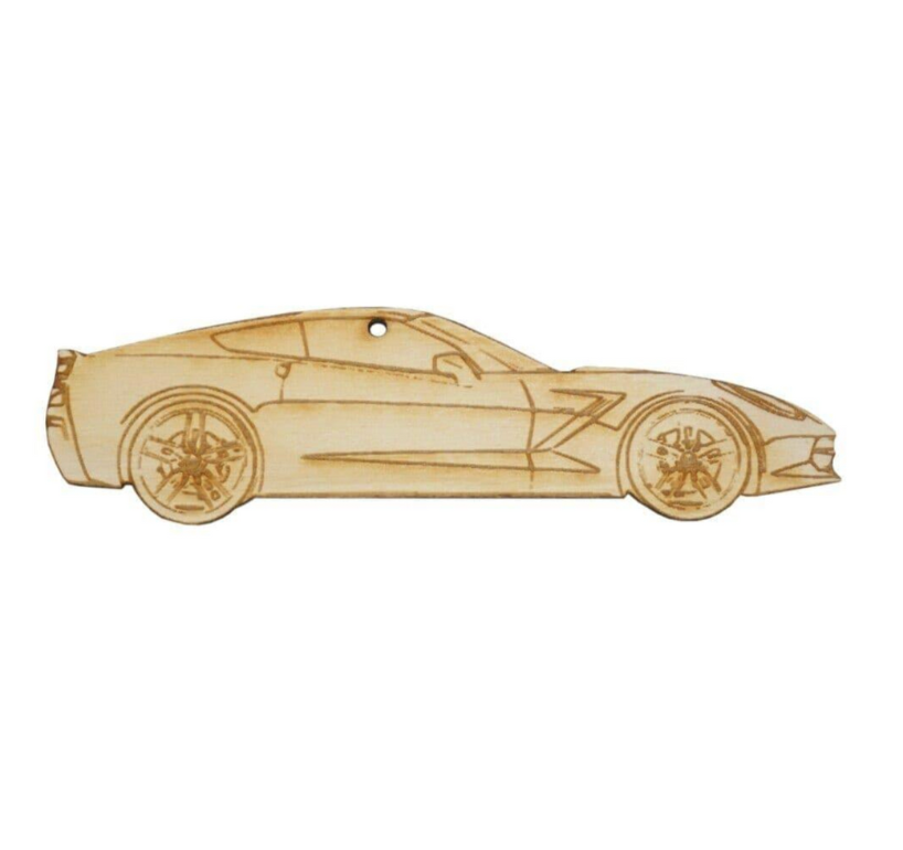 ZSPEC Laser-Engraved Birch Ornament, Style: Corvette C7, ~5-inch Wide - ZSD-192814-  DRIVEN - 1