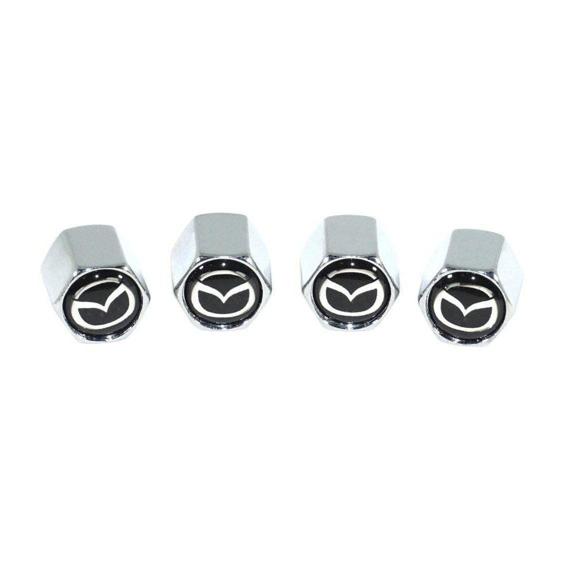 Chrome Valve Stem Tire Caps, Style: MAZDA on Black Background - ZSD-005411-  DRIVEN - 1