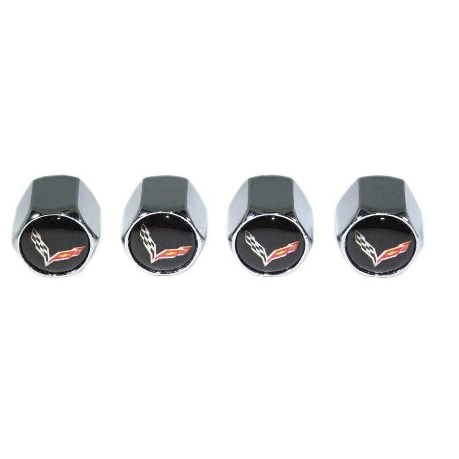 Chrome Valve Stem Tire Caps, Style: Corvette, Black Background - ZSD-374586-  DRIVEN - 1