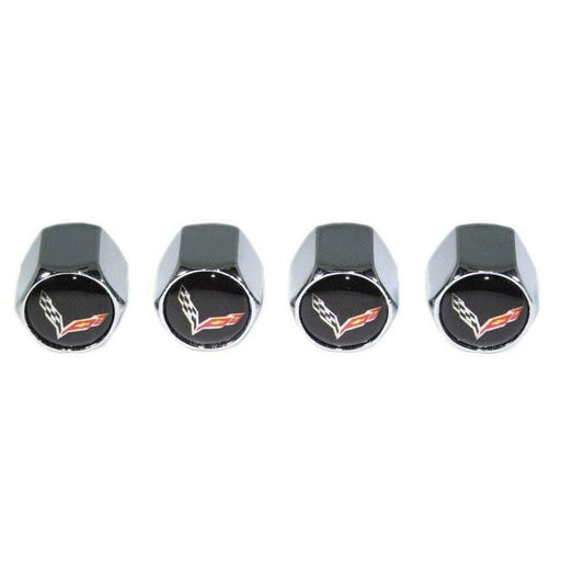 Chrome Valve Stem Tire Caps, Style: Corvette, Black Background - ZSD-374586-  DRIVEN - 1