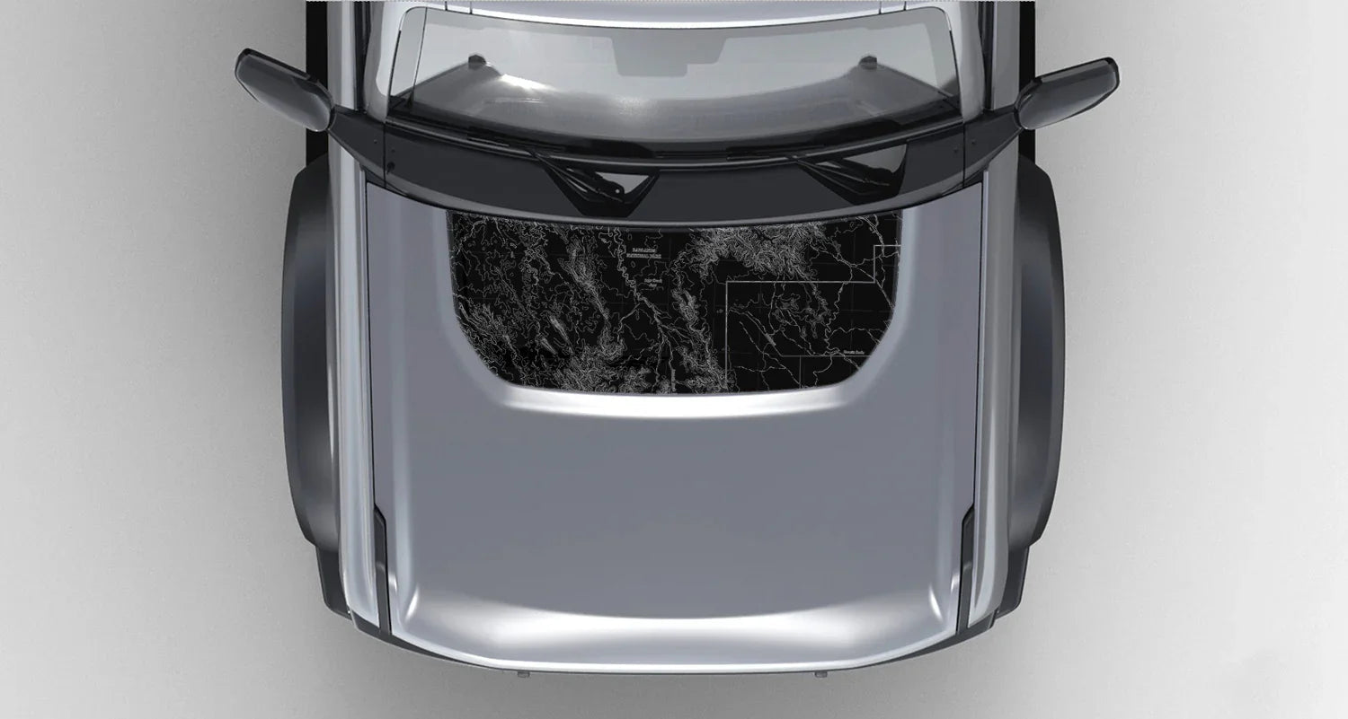 Stealth Black Badlands Topographic Map Hood Overlay (Printed Series) - 2021+ Bronco - 21BROTOPOBLKBDLD-21BROTOPOBLKBDLD.BO-21BROTOPOBLKBDLD-X2-21BROTOPOBLKBDLD.BOX2-  DRIVEN - 3