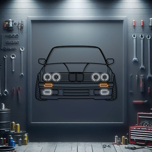 E30 Front View Metal Neon Car Wall Art - MTN0081 - MTN0081W99-MTN0081W115-MTN0081W140-  DRIVEN - 1