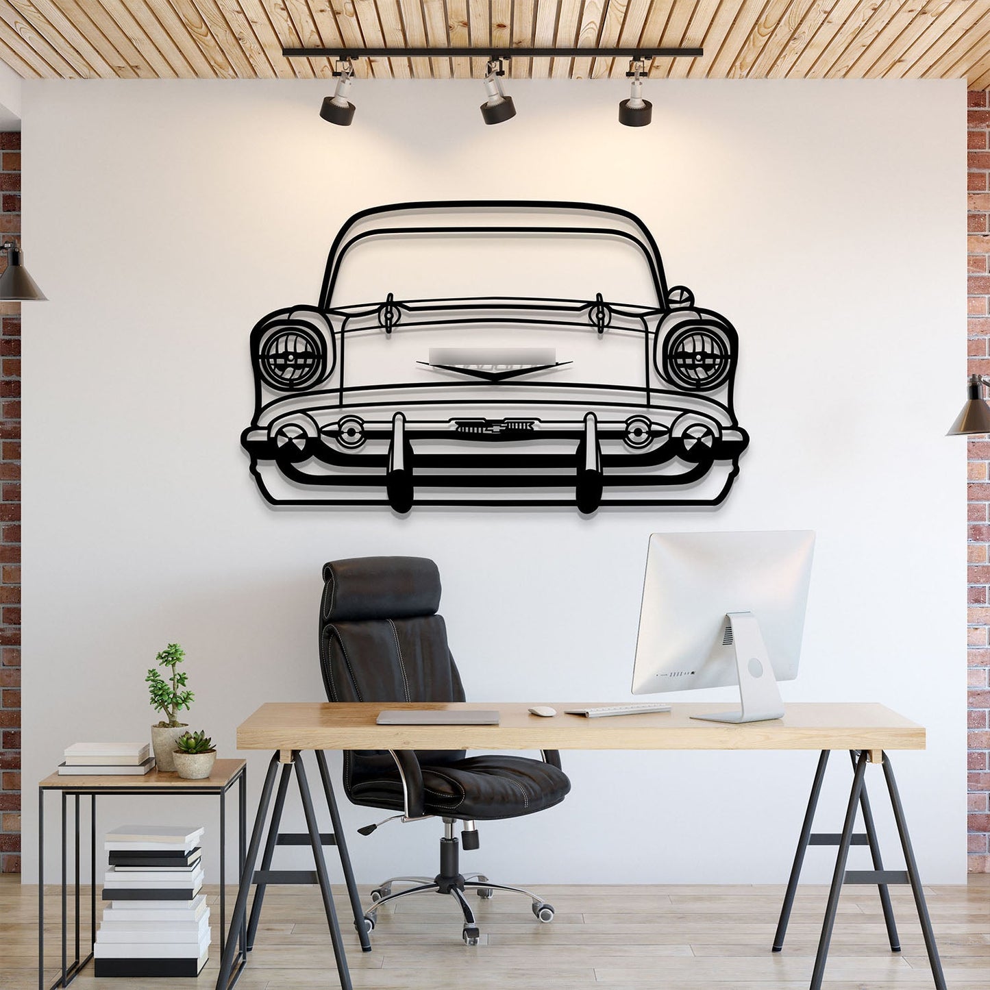1957 Bel Air Front View Metal Car Wall Art - MT1330 - MT1330B69-MT1330B80-MT1330B99-MT1330B115-MT1330B140-  DRIVEN - 1