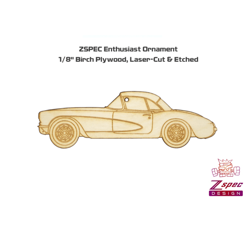 ZSPEC Laser-Engraved Wood Ornament, Style: Corvette C1, Birch, ~5" - ZSD-562037-  DRIVEN - 2