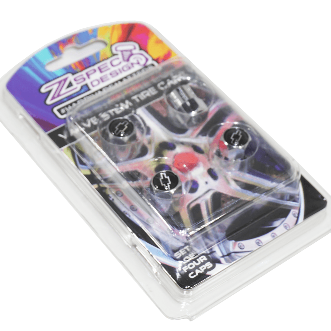 Chrome Valve Stem Tire Caps, Style: Chevy, Black & Chrome Bow-Tie - ZSD-566806-  DRIVEN - 2