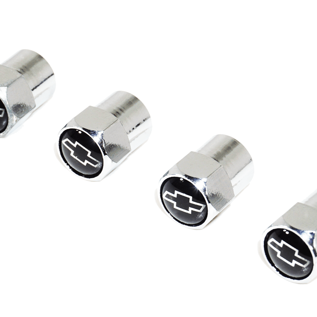 Chrome Valve Stem Tire Caps, Style: Chevy, Black & Chrome Bow-Tie - ZSD-566806-  DRIVEN - 1