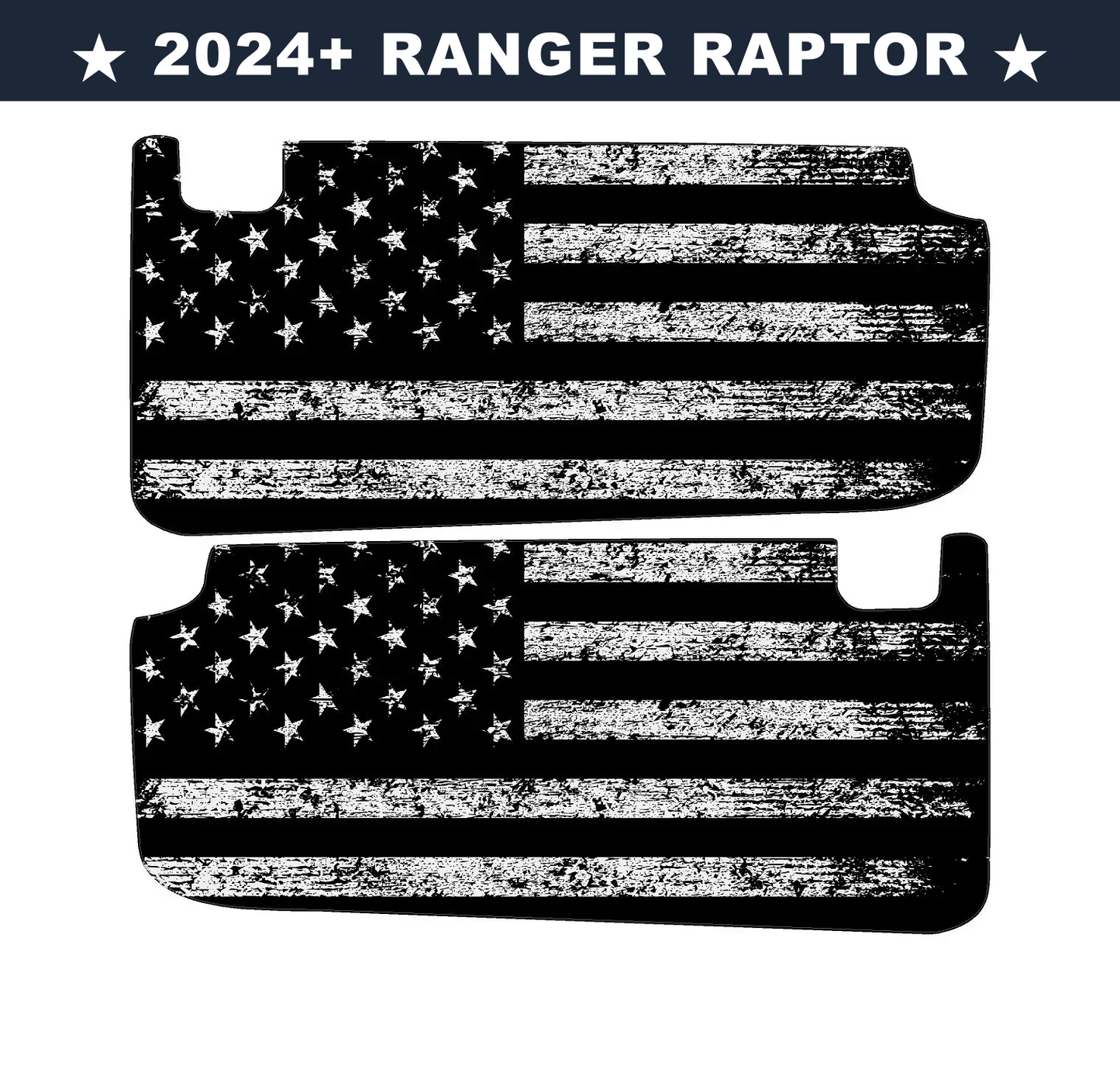 Freedom Series Sun Visor Overlays (Printed Series) - 2024+ Ranger Raptor (with Homelink) - 24RGRVISORFULLFREE-RWBHL-24RGRVISORFULLFREE-BWHL-24RGRVISORFULLFREE-TBLHL-24RGRVISORFULLFREE-TRLHL-24RGRVISORFULLFREE-TGLHL-  DRIVEN - 12