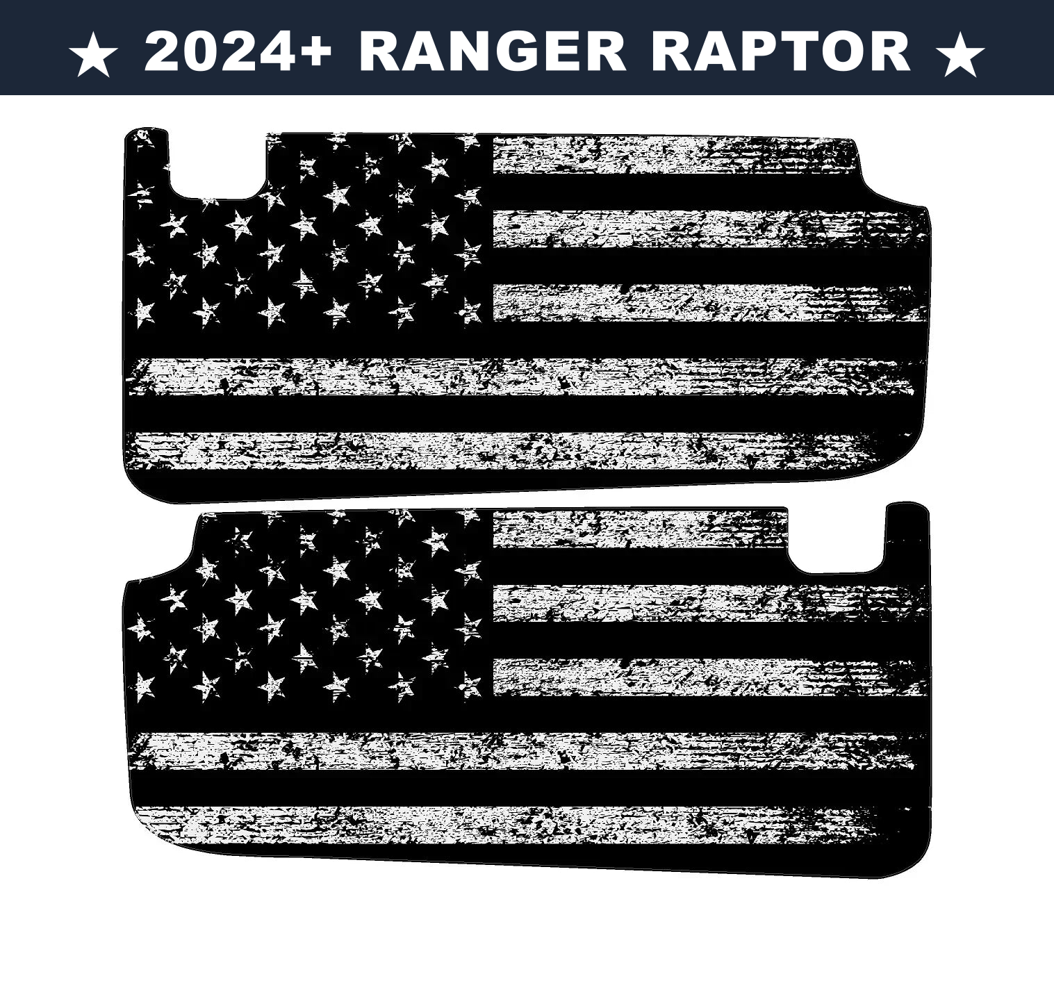 Freedom Series Sun Visor Overlays (Printed Series) - 2024+ Ranger Raptor (with Homelink) - 24RGRVISORFULLFREE-RWBHL-24RGRVISORFULLFREE-BWHL-24RGRVISORFULLFREE-TBLHL-24RGRVISORFULLFREE-TRLHL-24RGRVISORFULLFREE-TGLHL-  DRIVEN - 12