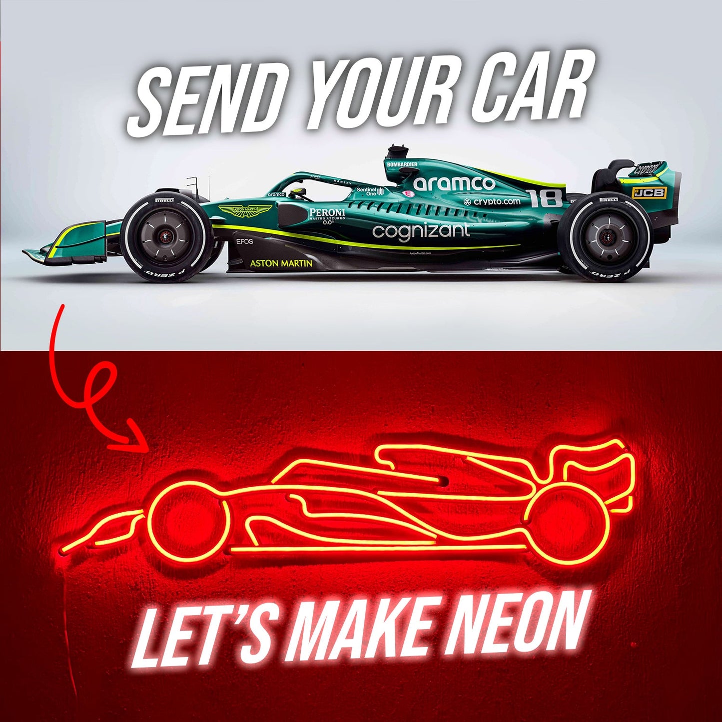 Your Personalized Metal Neon Car Wall Art - (Side view) - MTN0051W99L-  DRIVEN - 7