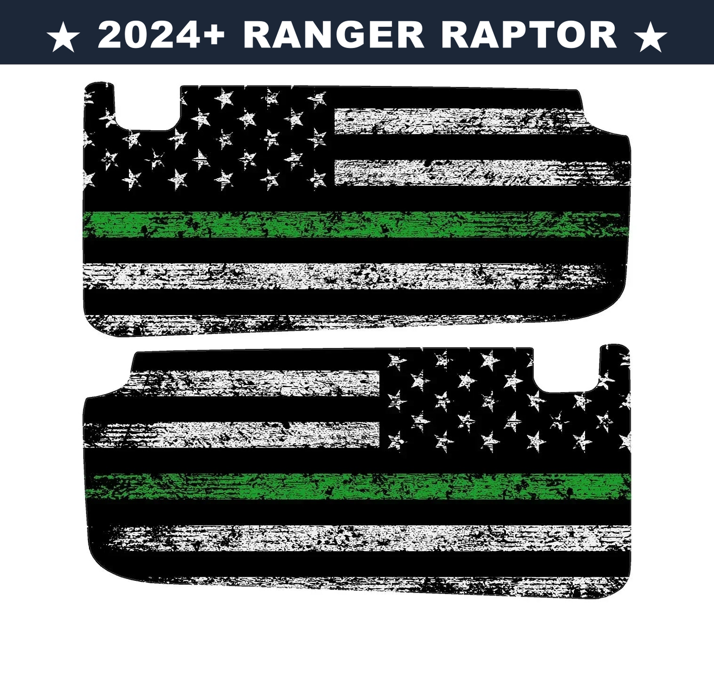 Freedom Series Sun Visor Overlays (Printed Series) - 2024+ Ranger Raptor (with Homelink) - 24RGRVISORFULLFREE-RWBHL-24RGRVISORFULLFREE-BWHL-24RGRVISORFULLFREE-TBLHL-24RGRVISORFULLFREE-TRLHL-24RGRVISORFULLFREE-TGLHL-  DRIVEN - 15