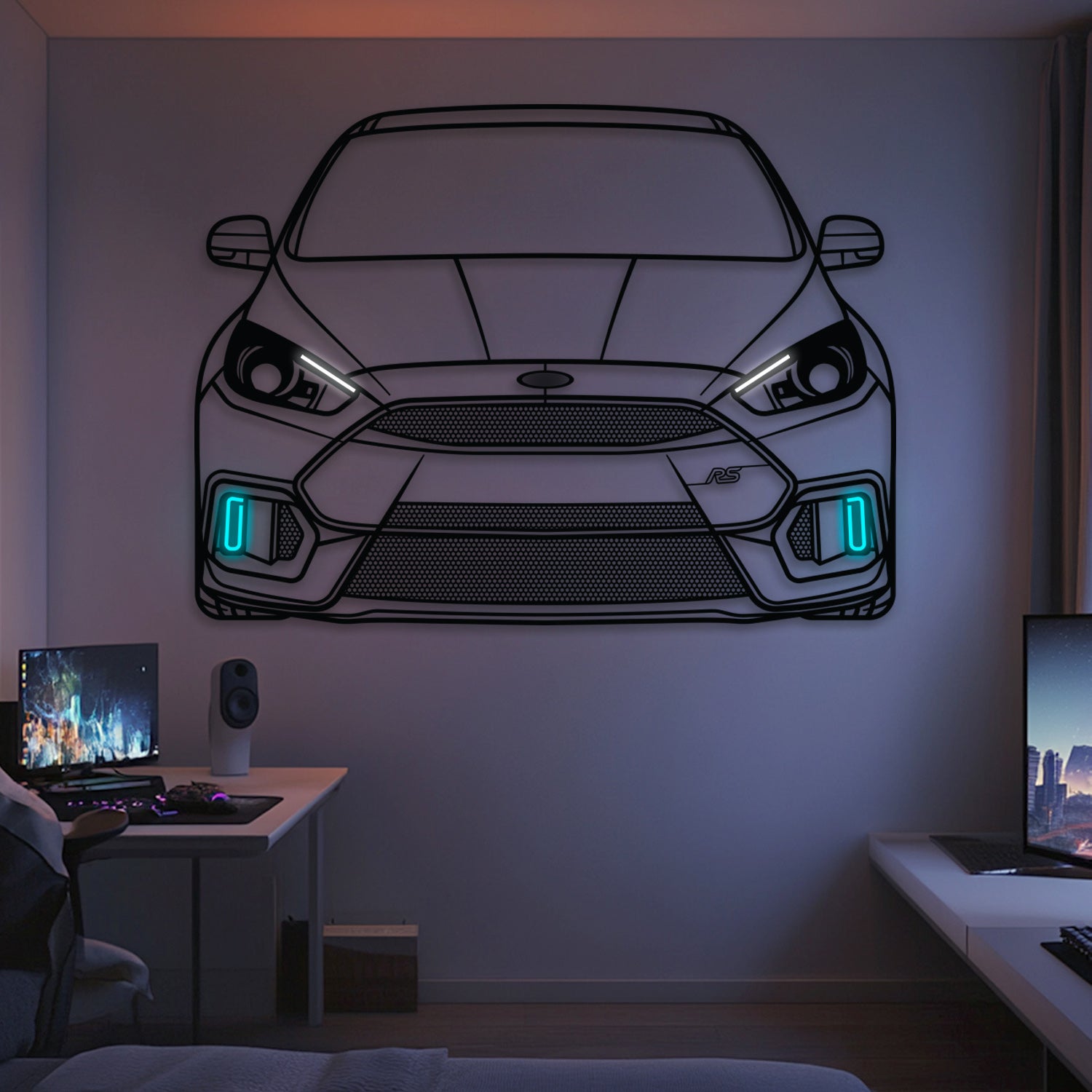 2016 Focus RS Front  View  Metal Neon Car Wall Art -MTN0247 - MTN0247W99-MTN0247W115-MTN0247W140-  DRIVEN - 1