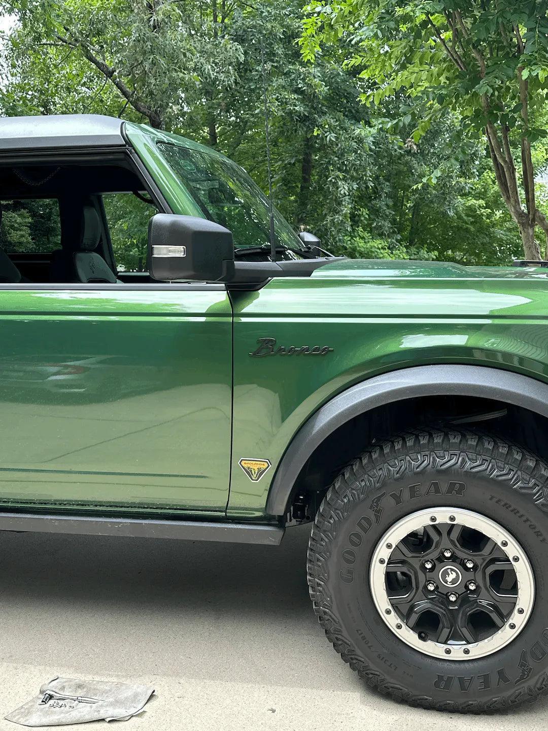 Ford Bronco Cursive Script Metal Emblem Templates - 2021+ Bronco - dcrC6TZ-16098-INSTALL-dcrC6TZ-16098-INSTALL-1-dcrC6TZ-16098-INSTALL-2-dcrC6TZ-16098-INSTALL-3-  DRIVEN - 9