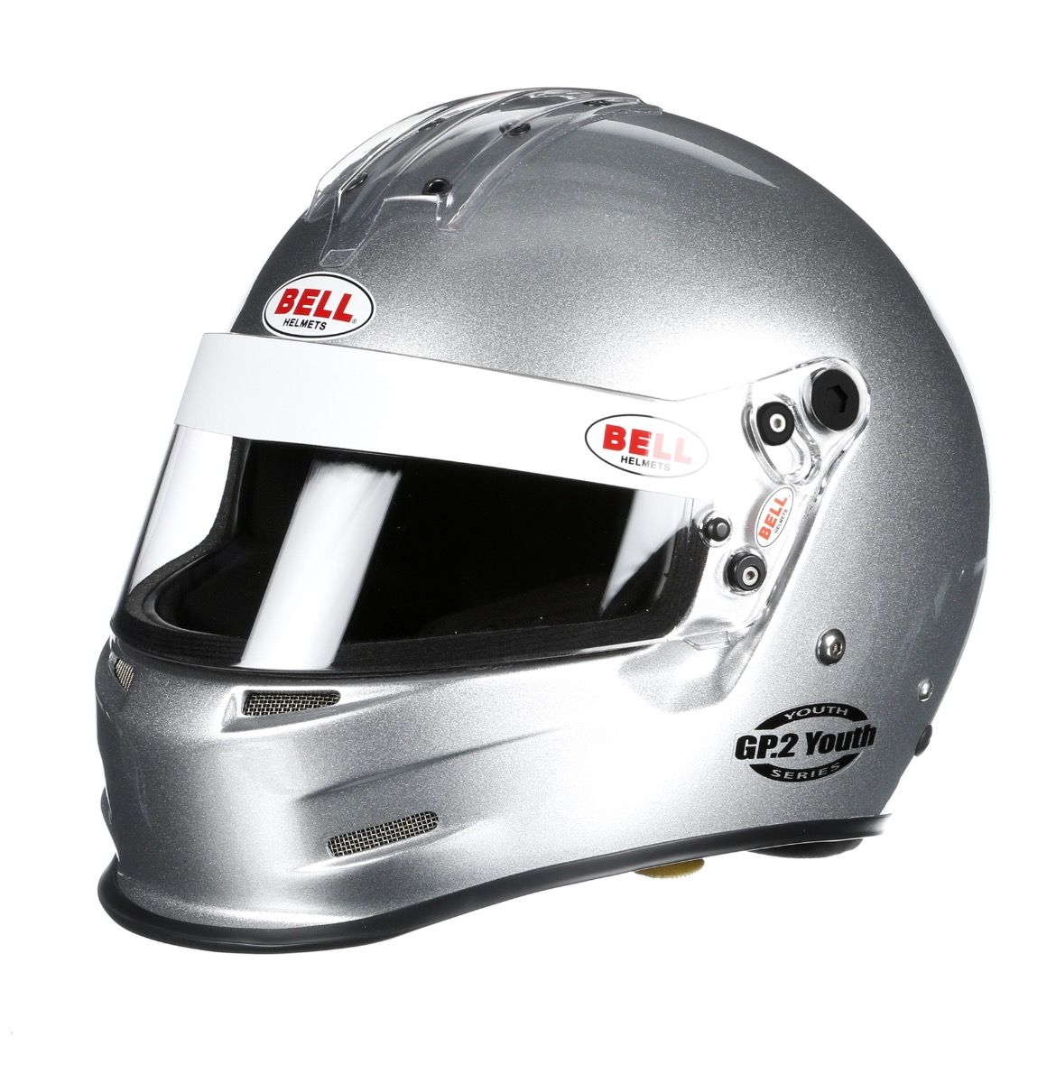 bell gp.2 youth helmet pivot Bell GP2 Youth Kart and Auto Racing Helmet SFI 24.1, SFI 24.1 | Metallic Silver