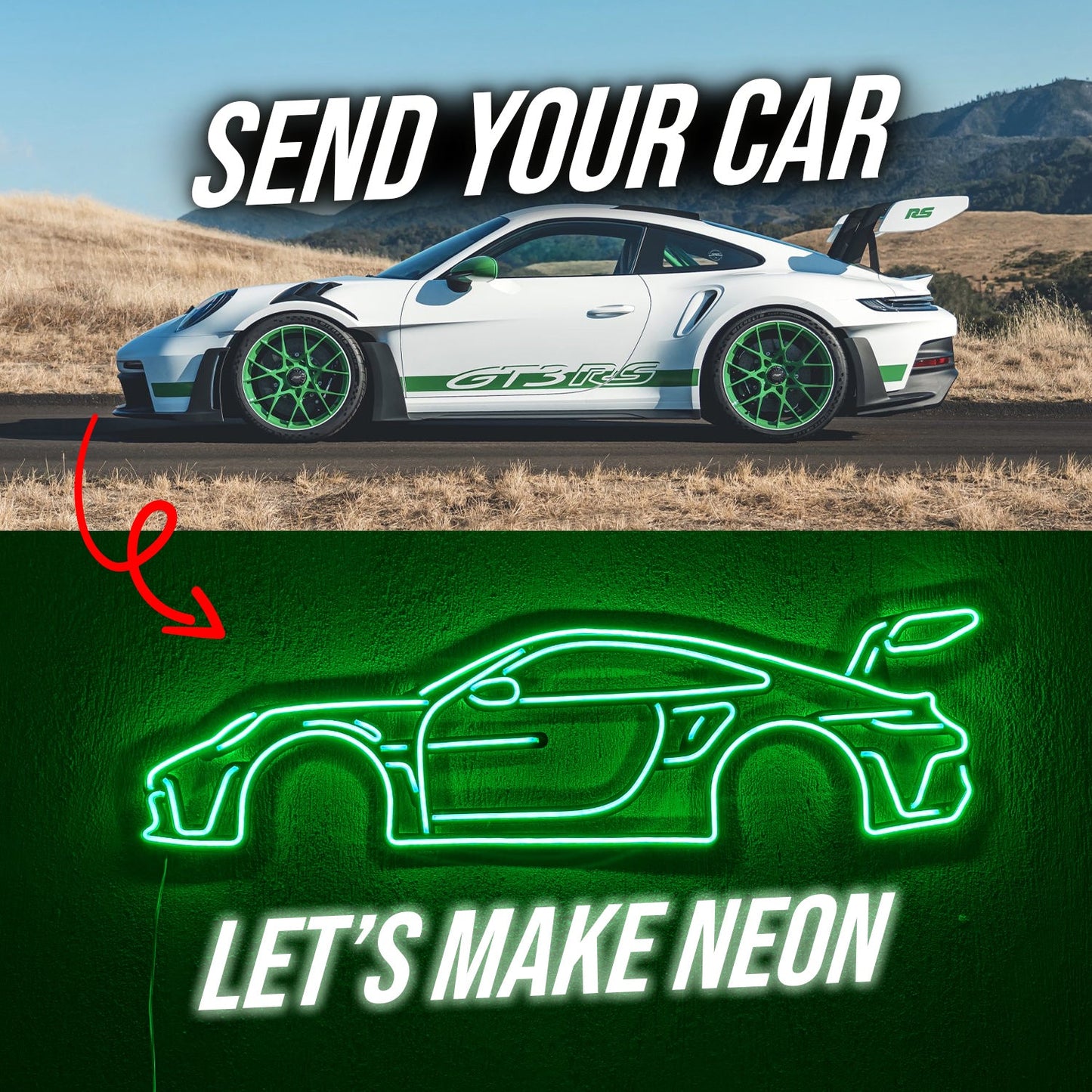 Your Personalized Metal Neon Car Wall Art - (Side view) - MTN0051W99L-  DRIVEN - 3