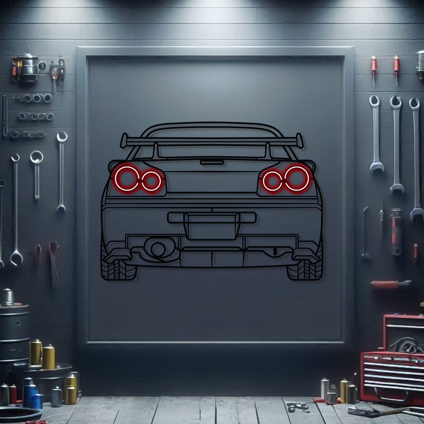 GT-R R34 Back View Metal Neon Car Wall Art - MTN0095 - MTN0095W99-MTN0095W115-MTN0095W140-  DRIVEN - 1
