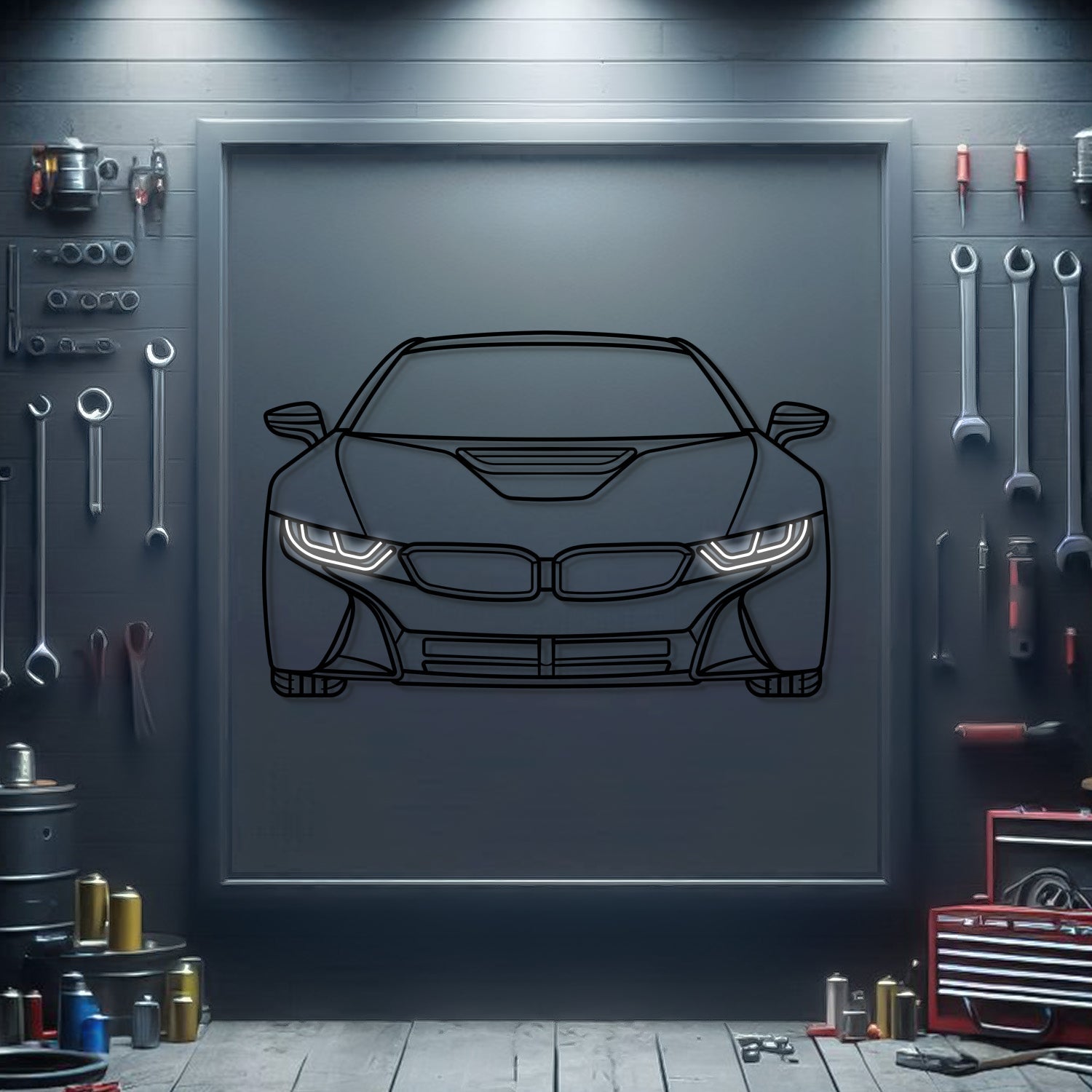 i8 Front View Metal Neon Car Wall Art - MTN0225 - MTN0225W99-MTN0225W120-MTN0225W140-  DRIVEN - 1