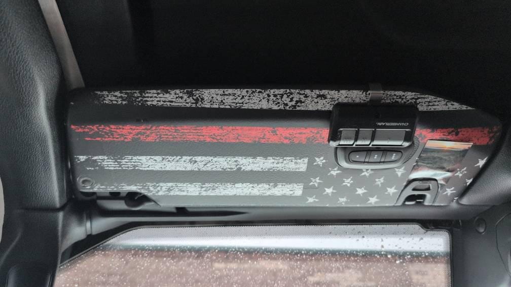 Freedom Series Sun Visor Overlays (Printed Series) - 2018+ Jeep Wrangler JL / Jeep Gladiator JT - JLVISORFULLFREE-RWBNHL-JLVISORFULLFREE-RWBHL-JLVISORFULLFREE-BWNHL-JLVISORFULLFREE-BWHL-JLVISORFULLFREE-TBLNHL-  DRIVEN - 7