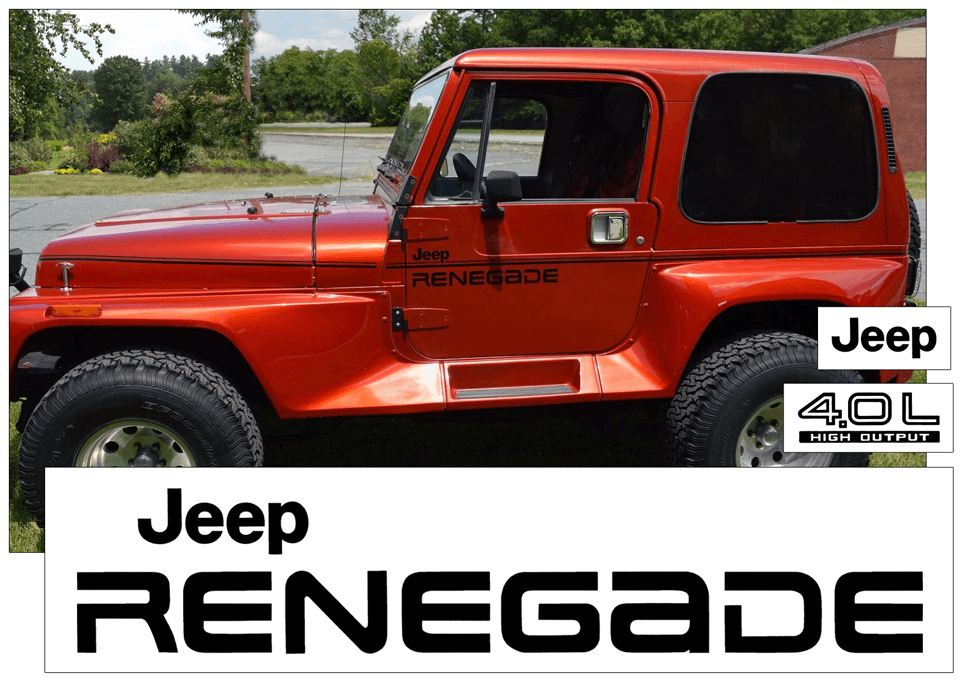 1991-94 Jeep Renegade YJ Side Stripe Decal Kit with 4.0L High Output and door name decals - QJ-YJ-9194-J122-BK-1-QJ-YJ-9194-J122-BK-2-  DRIVEN - 1