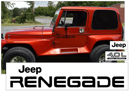 1991-94 Jeep Renegade YJ Side Stripe Decal Kit with 4.0L High Output and door name decals - QJ-YJ-9194-J122-BK-1-QJ-YJ-9194-J122-BK-2-  DRIVEN - 1