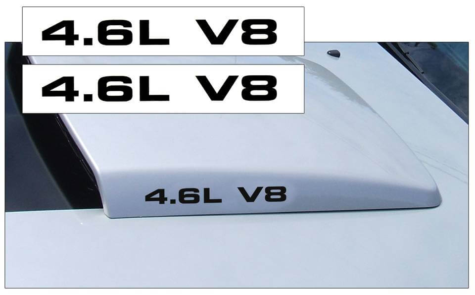 2005-09 Mustang Hood Scoop Decal Set - 4.6L V8 Name - K202-BK-1-K202-BK-2-  DRIVEN - 1