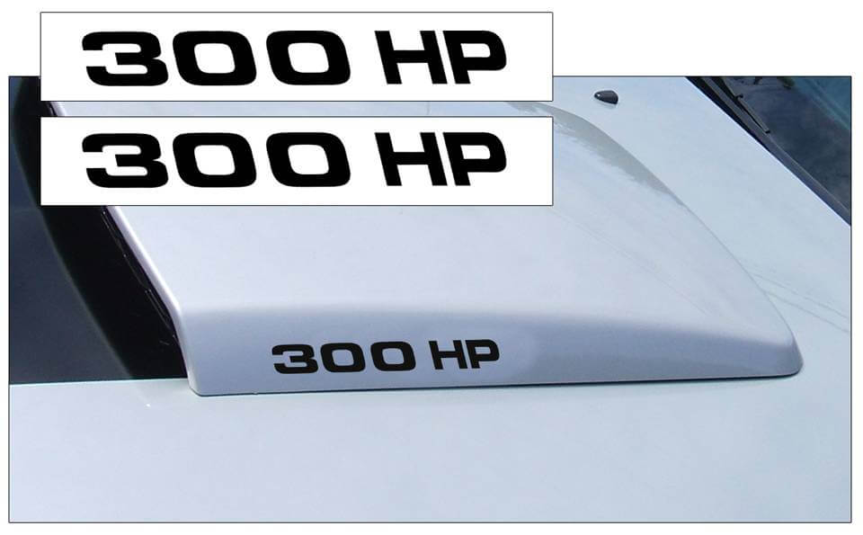 2005-09 Mustang Hood Scoop Decal Set - 300 HP Name - K204-BK-1-K204-BK-2-  DRIVEN - 1