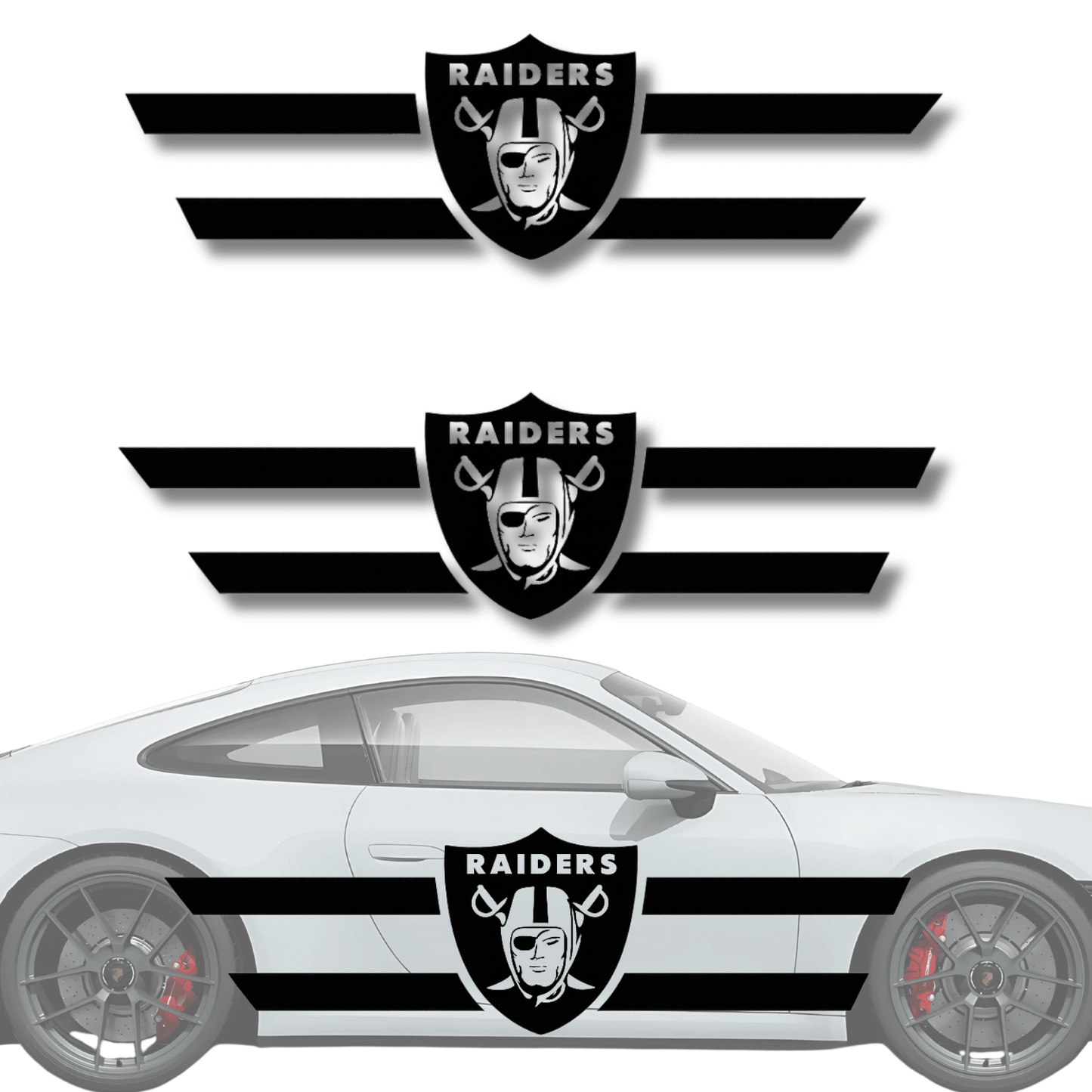 Las Vegas Raiders Racing Stripe Decal – Universal Fit Vinyl Sticker for Cars & Trucks - sku-50813688479876-sku-50813688512644-sku-50813688545412-sku-50813688578180-sku-50813688610948-  DRIVEN - 1