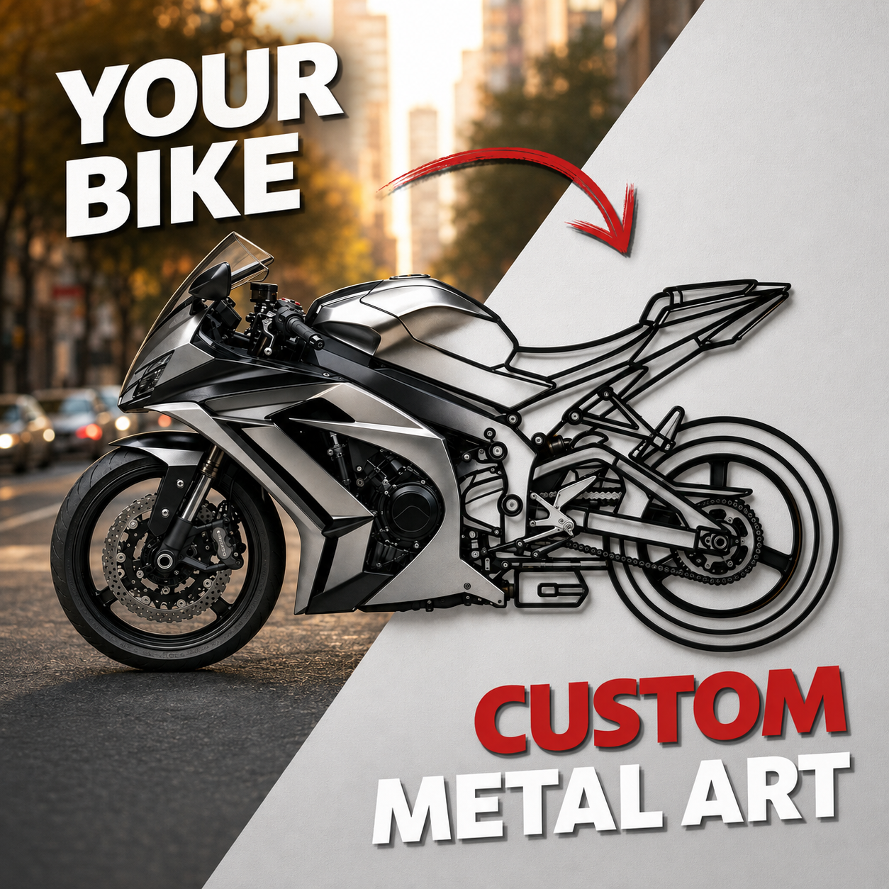 Your Personalized Motorcycle Metal Wall Art - (Side view) - MT1114B49L-  DRIVEN - 1
