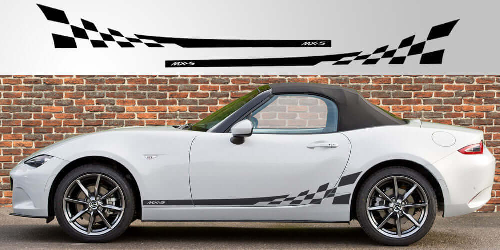 Mazda Miata MX-5 ND Checkered Stripe Decal - sku-50952426160260-sku-50952426193028-sku-50952426225796-sku-50952426258564-sku-50952426291332-  DRIVEN - 1