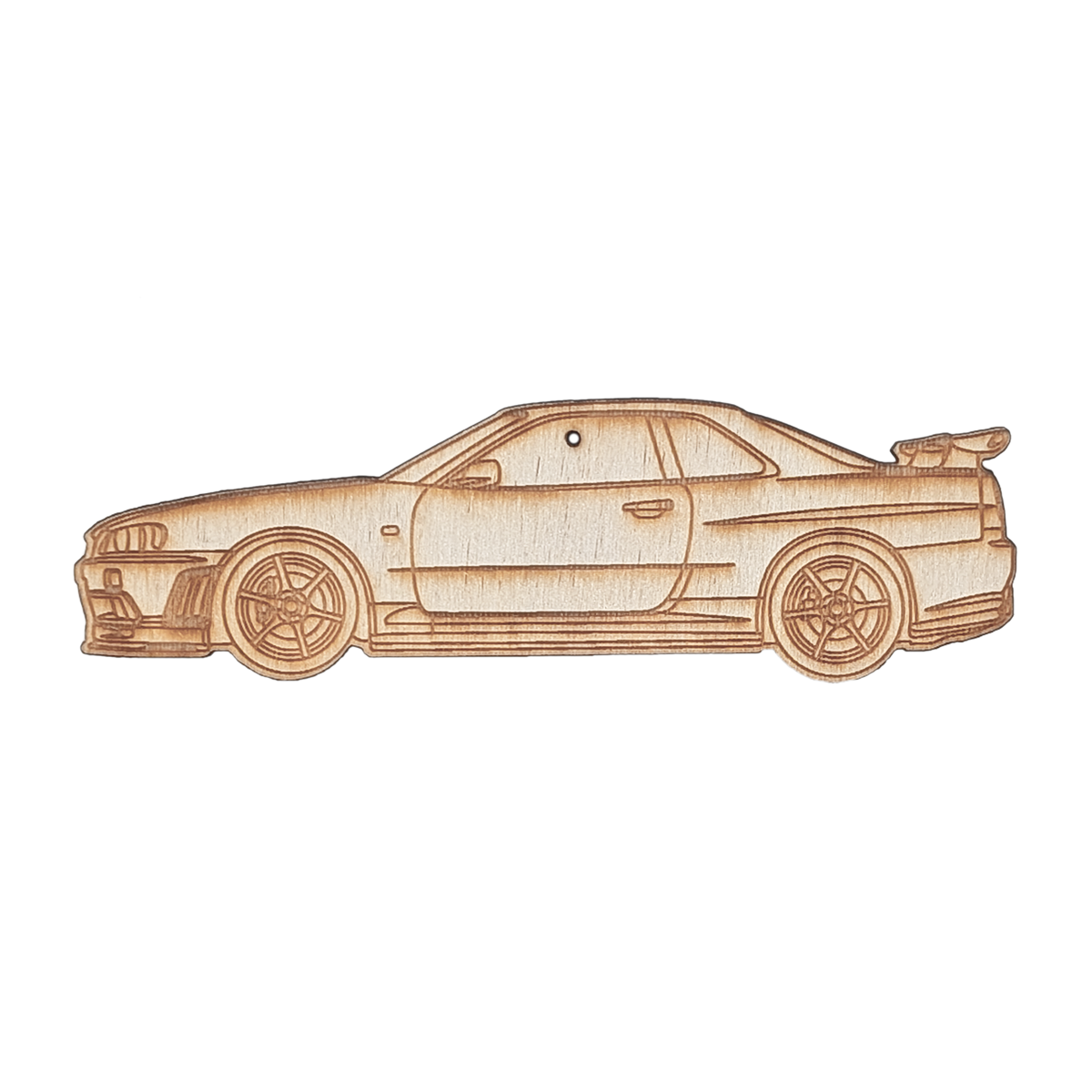 ZSPEC Laser-Engraved Birch Ornament, Style: Nissan GTR R34, ~5-inch Wide - ZSD-564475-  DRIVEN - 1