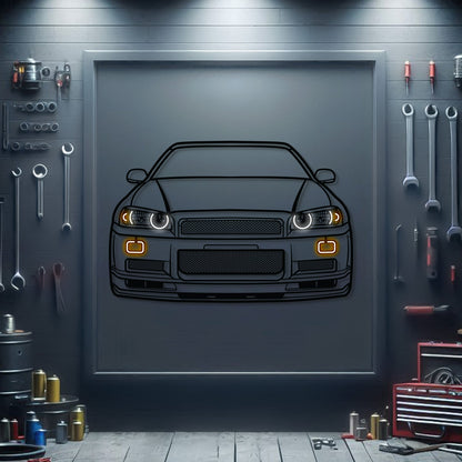 GT-R R34 Front View Metal Neon Car Wall Art - MTN0092 - MTN0092W99-MTN0092W115-MTN0092W140-  DRIVEN - 1