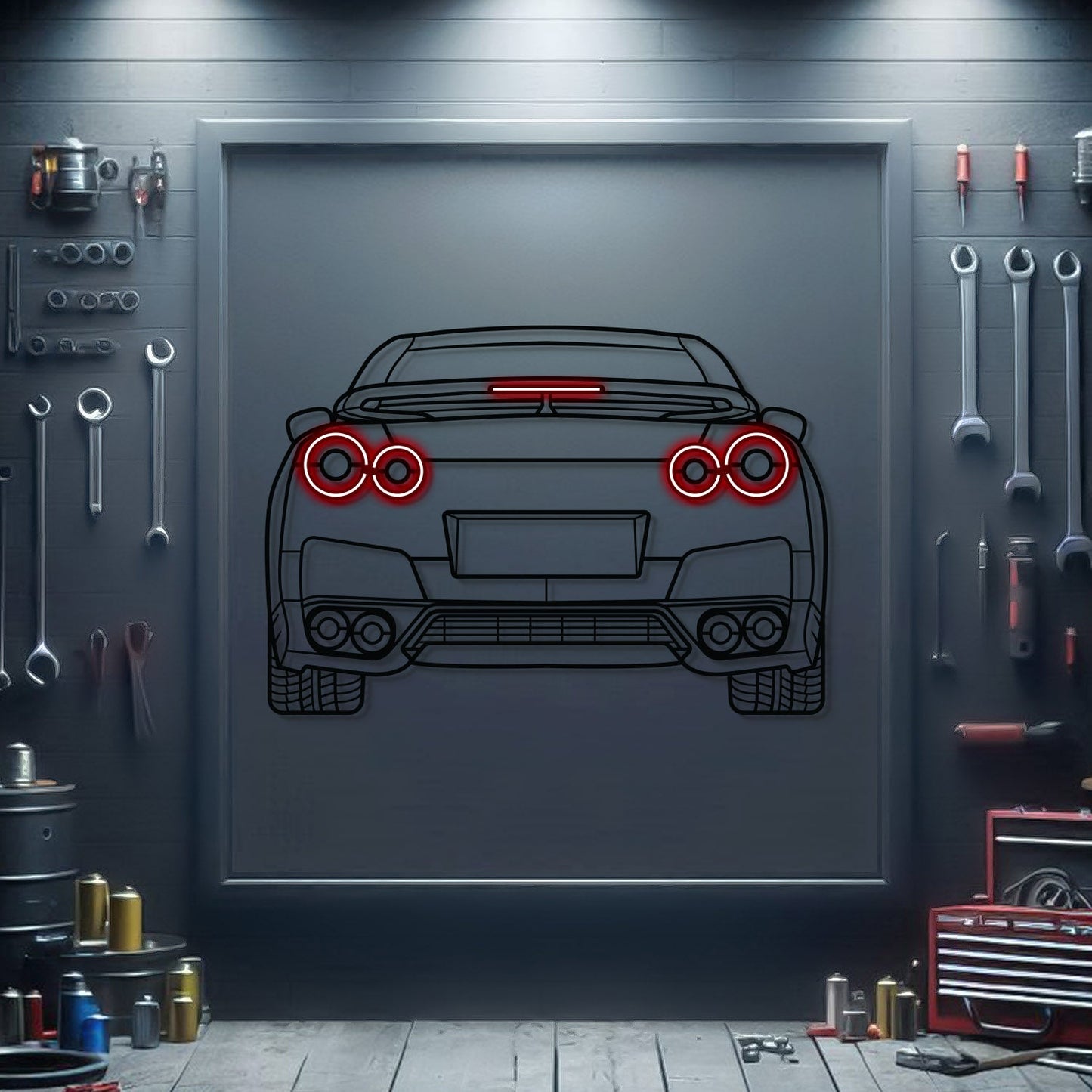 GT-R R35 Back View Metal Neon Car Wall Art - MTN0096 - MTN0096W99-MTN0096W115-MTN0096W140-  DRIVEN - 1