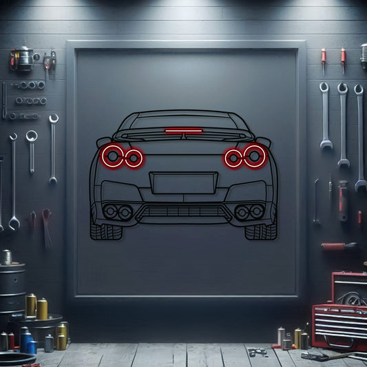 GT-R R35 Back View Metal Neon Car Wall Art - MTN0096 - MTN0096W99-MTN0096W115-MTN0096W140-  DRIVEN - 1