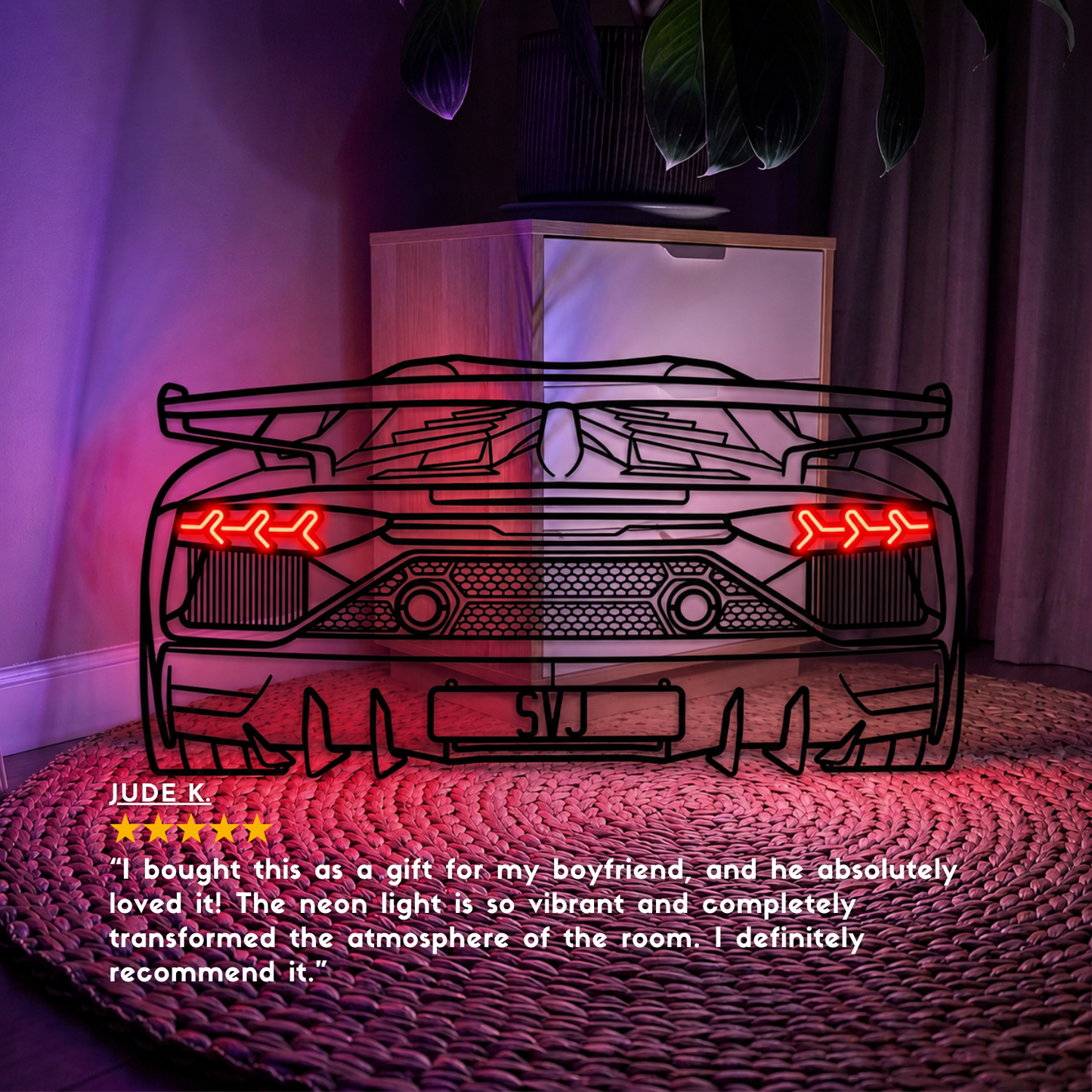 Aventador SVJ Back View Metal Neon Car Wall Art - MTN0262 - MTN0262W99-  DRIVEN - 6