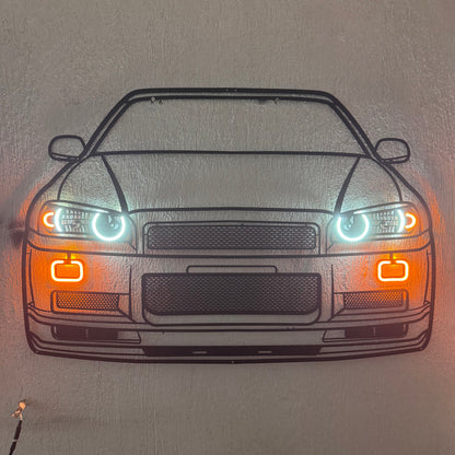 GT-R R34 Front View Metal Neon Car Wall Art - MTN0092 - MTN0092W99-MTN0092W115-MTN0092W140-  DRIVEN - 2