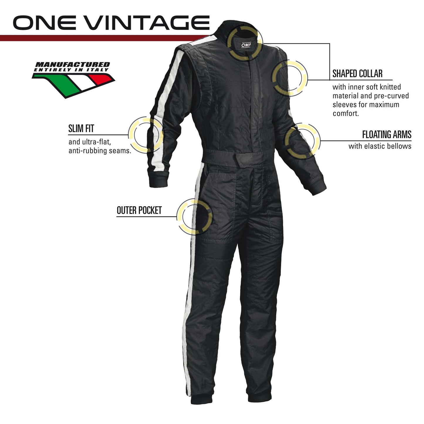 OMP | One Vintage Suit | Auto Racing | FIA 8856-2018 - IA0-1842-B01-071-46-IA0-1842-B01-071-48-IA0-1842-B01-071-50-IA0-1842-B01-071-52-IA0-1842-B01-071-54-  DRIVEN - 2