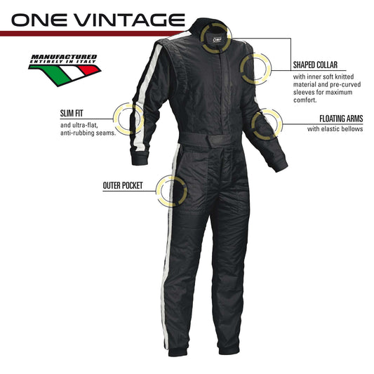 OMP | One Vintage Suit | Auto Racing | FIA 8856-2018 - IA0-1842-B01-071-46-IA0-1842-B01-071-48-IA0-1842-B01-071-50-IA0-1842-B01-071-52-IA0-1842-B01-071-54-  DRIVEN - 2