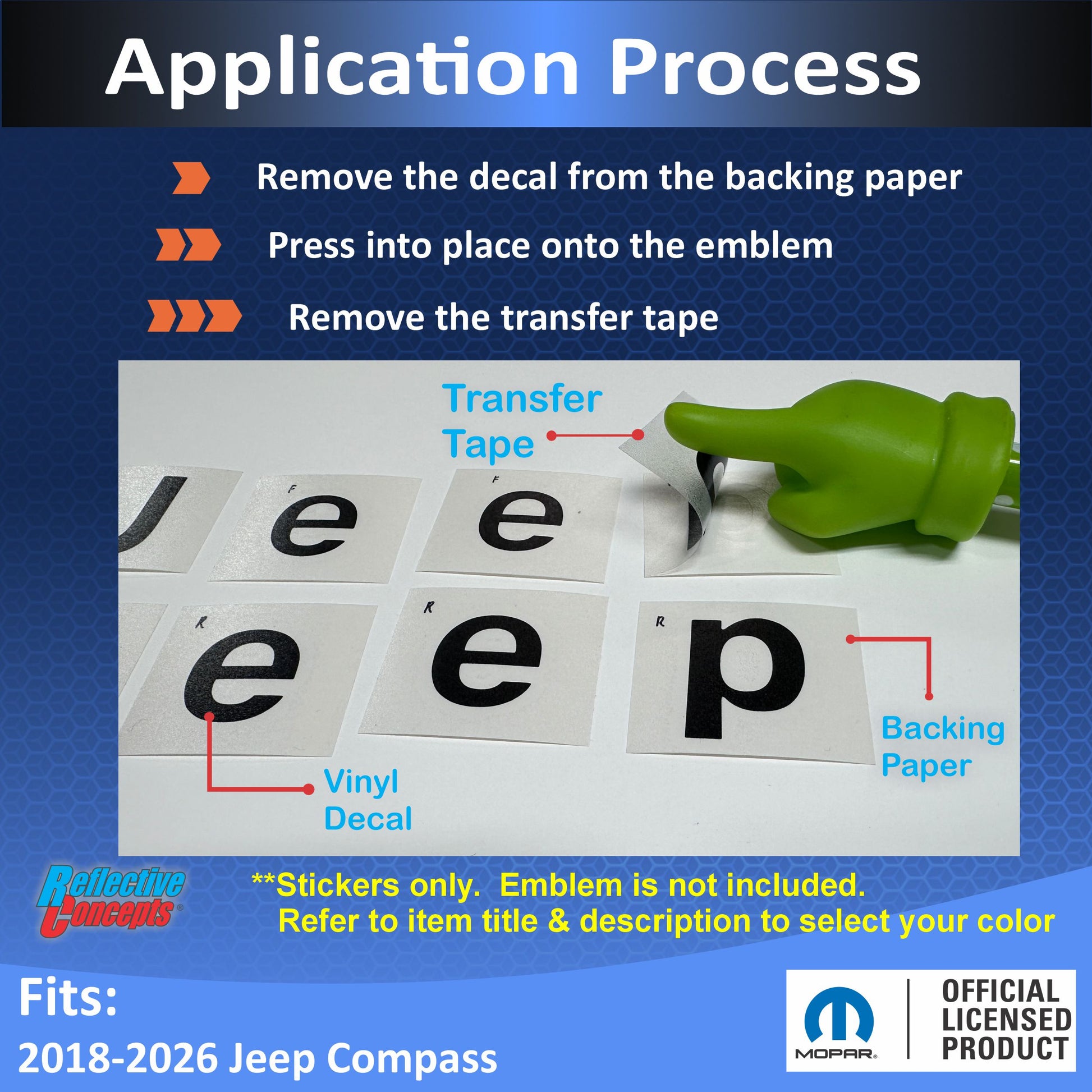 Jeep Emblem Overlay Decals   - Jeep Compass MP 2017-2026 - JeepCompass18:Jeep-B-01-JeepCompass18:Jeep-B-35-JeepCompass18:Jeep-B-69-JeepCompass18:Jeep-B-03-JeepCompass18:Jeep-B-37-  DRIVEN - 2