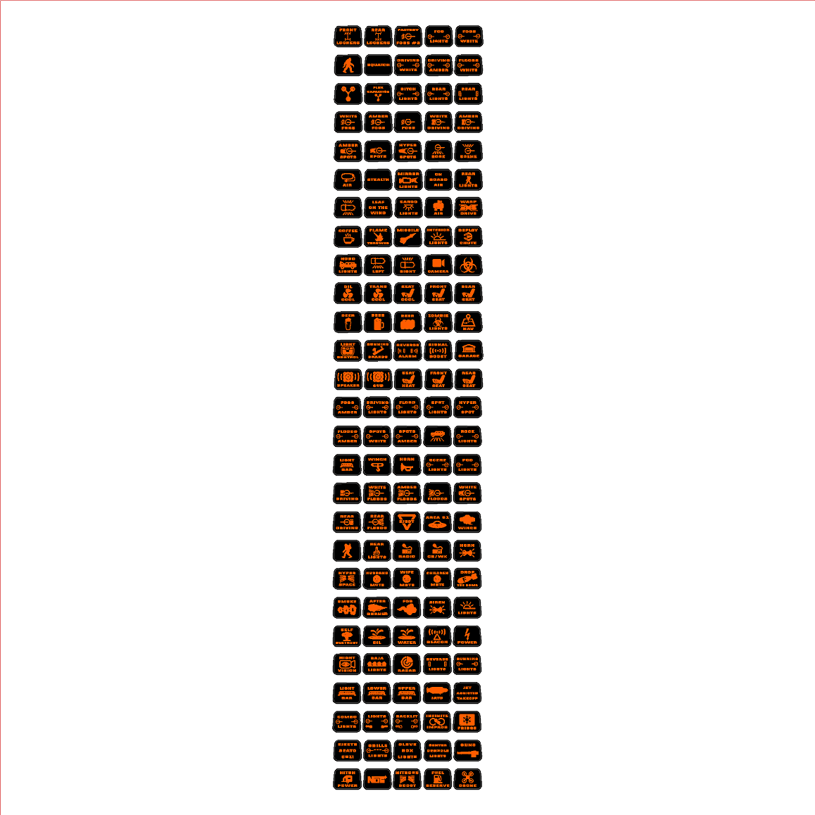 Printed Series Auxiliary Switch Labels (Upfitter) - 2021+ Bronco / F-150 Tremor / F-150 Raptor / Ranger Tremor / 2023+ Super Duty / 25+ Bronco Sport - 21BRCOAUX-SYMBOLS-21BRCOAUX-WTOBL-21BRCOAUX-BTOWL-21BRCOAUX-BTBOL-21BRCOAUX-BOTBL-  DRIVEN - 9