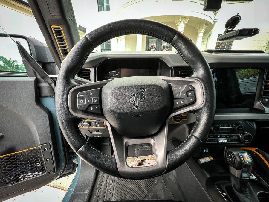 Printed Series Lower Steering Wheel Spoke Overlay - 2021+ Bronco - 21FBLSTRPS-WT-21FBLSTRPS-CAMBKFL-21FBLSTRPS-MCBKFL-21FBLSTRPS-BKBLFL-21FBLSTRPS-TBL-  DRIVEN - 8