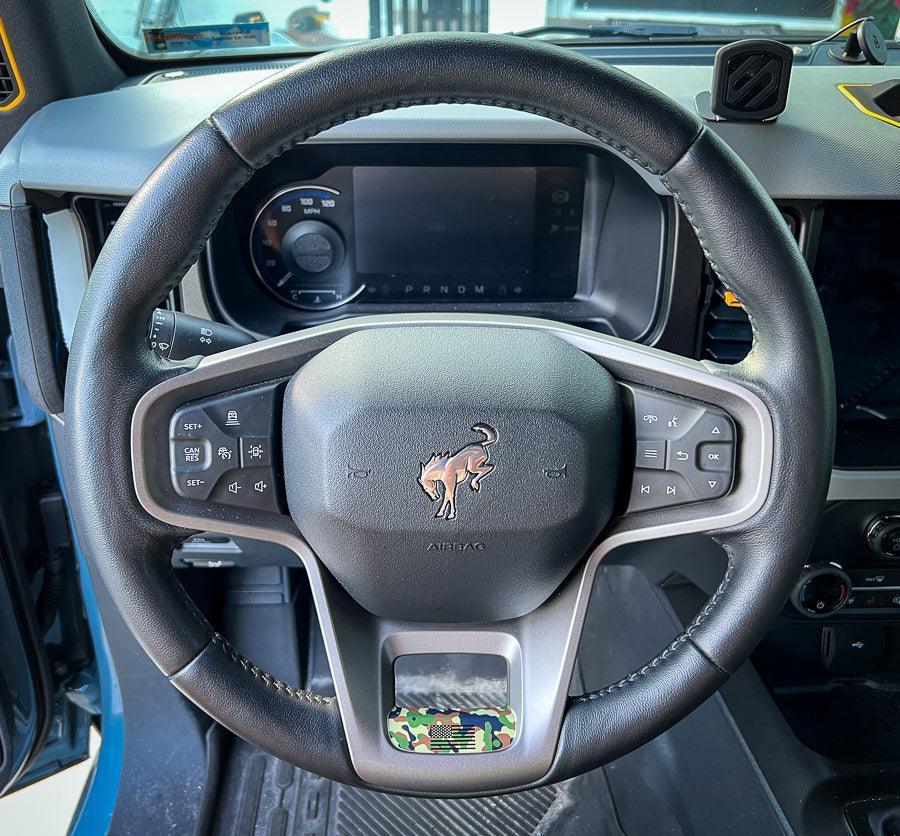 Printed Series Lower Steering Wheel Spoke Overlay - 2021+ Bronco - 21FBLSTRPS-WT-21FBLSTRPS-CAMBKFL-21FBLSTRPS-MCBKFL-21FBLSTRPS-BKBLFL-21FBLSTRPS-TBL-  DRIVEN - 4