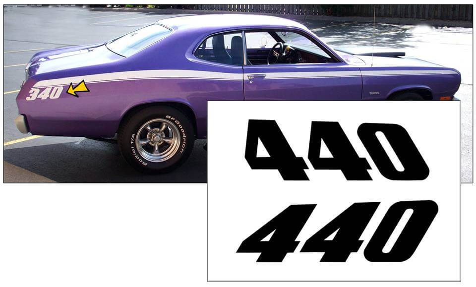 1971-74 Plymouth Duster Quarter Panel Decal Set - 440 Numeral - QG-CPDU-7174-423-BK-1-QG-CPDU-7174-423-BK-2-  DRIVEN - 1