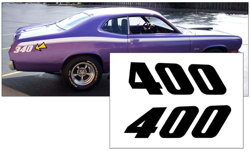 1971-74 Plymouth Duster Quarter Panel Decal Set - 400 Numeral - QG-CPDU-7174-424-BK-1-QG-CPDU-7174-424-BK-2-  DRIVEN - 1