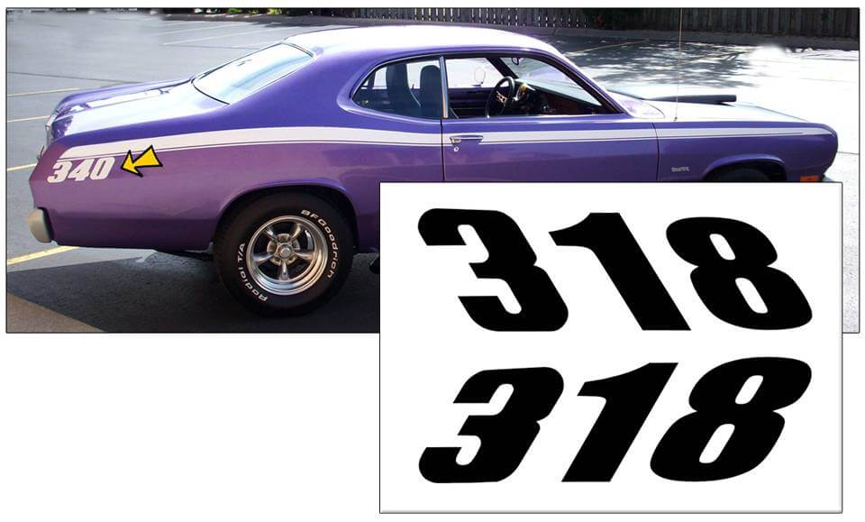1971-74 Plymouth Duster Quarter Panel Decal Set - 318 Numeral - QG-CPDU-7174-425-BK-1-QG-CPDU-7174-425-BK-2-  DRIVEN - 1
