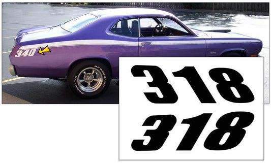 1971-74 Plymouth Duster Quarter Panel Decal Set - 318 Numeral - QG-CPDU-7174-425-BK-1-QG-CPDU-7174-425-BK-2-  DRIVEN - 1