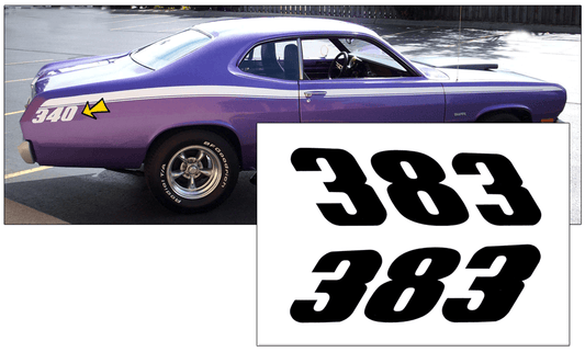1971-74 Plymouth Duster Quarter Panel Decal Set - 383 Numeral - QG-CPDU-7174-426-BK-1-QG-CPDU-7174-426-BK-2-  DRIVEN - 1