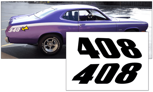 1971-74 Plymouth Duster Quarter Panel Decal Set - 408 Numeral - QG-CPDU-7174-427-BK-1-QG-CPDU-7174-427-BK-2-  DRIVEN - 1